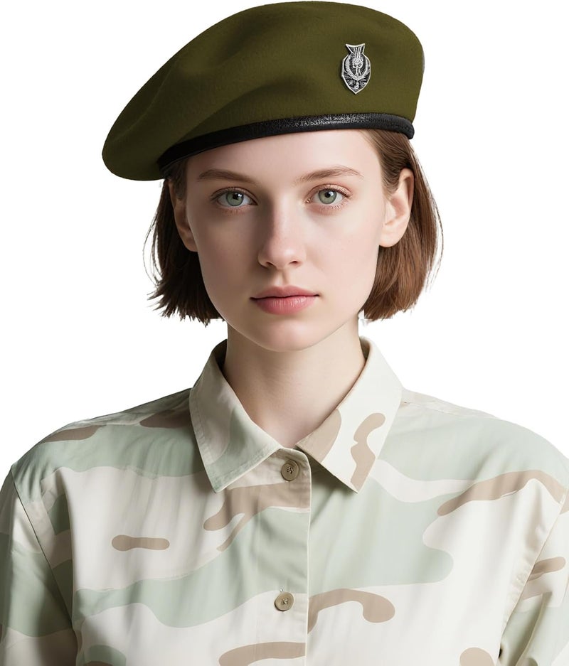 CKYPTFK Beret Hats for Women & Beret Hat Men - US Army Style 100% Wool Military Beret, Vintage British Officer Look. - Image 1